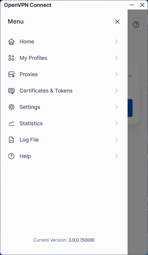 The OpenVPN Connect menu — choose My Profiles.