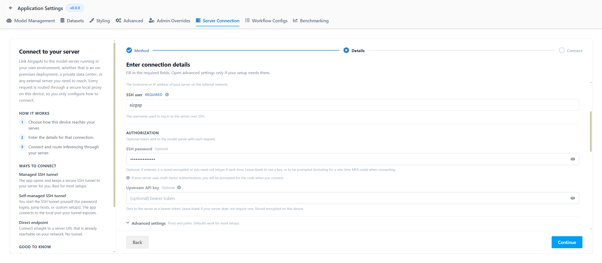 Advanced settings expanded at default values.